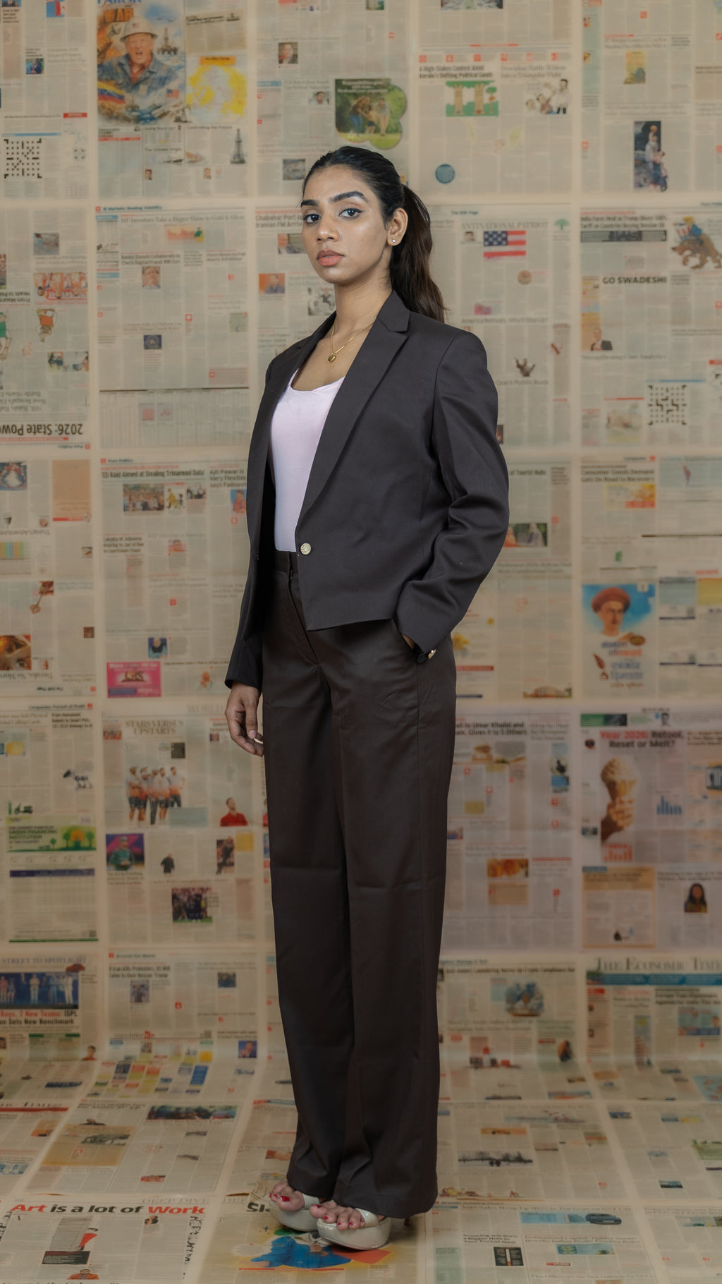 Forest Brown Crop Blazer and Pants Set