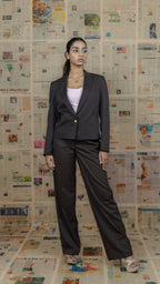 Forest Brown Crop Blazer and Pants Set